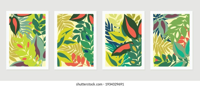 Abstract art nature background vector. Modern shape line art wallpaper. Boho foliage botanical tropical leaves and floral pattern design for home deco, wall art, social media post and story background