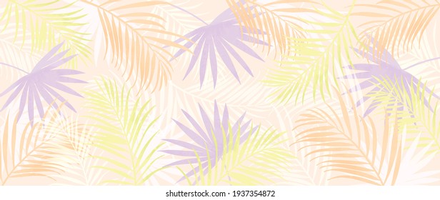 Resumen del vector de fondo de la naturaleza artística. Fondo de pantalla de arte moderno con líneas de forma. Hojas tropicales botánicas de follaje Boho y diseño de patrones florales para banner de venta de verano, arte de pared, huellas y telas.