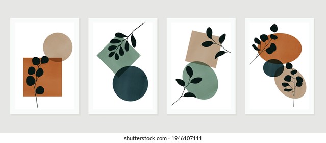 Abstract art nature background vector. Modern shape line art wallpaper. Boho foliage botanical tropical leaves and floral pattern design for home deco, wall art, social media post and story background