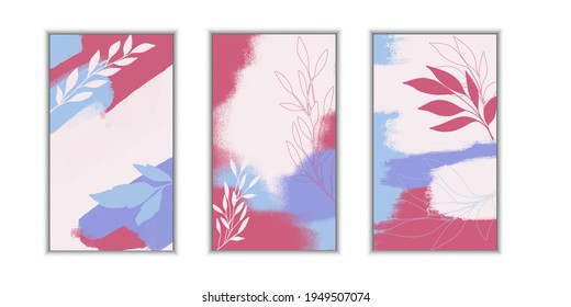 Abstract art nature background vector. Modern wallpaper line art shapes. Botanical tropical leaves social media posts and story background. Suitable for cover, invitation, banner, poster, brochure.