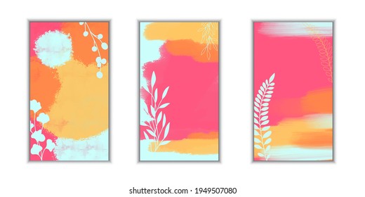 Abstract art nature background vector. Modern wallpaper line art shapes. Botanical tropical leaves social media posts and story background. Suitable for cover, invitation, banner, poster, brochure.