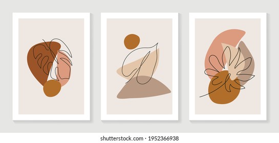 Resumen del vector de fondo de la naturaleza artística. Fondo de pantalla de arte moderno con líneas de forma. El boho follaje botánico deja el diseño de textura acuarela para el deco doméstico, el arte mural, el post en medios sociales y el fondo de la historia.
