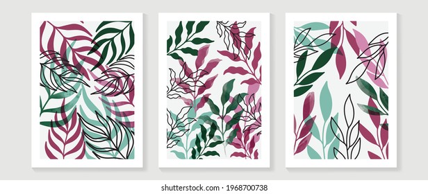 Abstract art nature background vector. Modern shape line art wallpaper. Boho foliage botanical leaves watercolor texture design for home deco, wall art, social media post and story background.