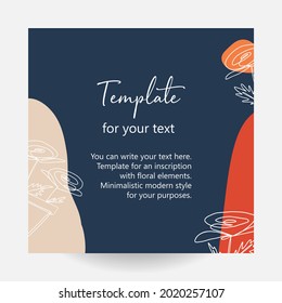 Abstract art nature background vector. Modern shape line art wallpaper. Boho foliage leaves and floral pattern design for home deco, wall art, social media post and story background. For your trext.