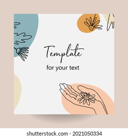 Abstract art nature background vector. Modern shape line art wallpaper. Boho foliage leaves and floral pattern design for home deco, wall art, social media post and story background. For your trext.