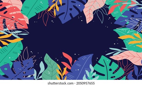 Abstract art nature background vector. Modern shape line art wallpaper. Boho foliage botanical tropical leaves and floral pattern design for summer sale banner, wall art, prints and fabrics.
