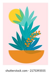 Abstract art nature background vector illustration. Modern shape line art botanical leaves,flower design.