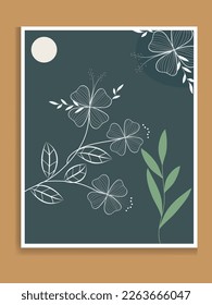 Abstract art nature background vector. Modern shape line art wallpaper. Boho foliage botanical tropical leaves and floral pattern design for home deco, wall art, social media post and story background