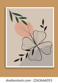 Abstract art nature background vector. Modern shape line art wallpaper. Boho foliage botanical tropical leaves and floral pattern design for home deco, wall art, social media post and story background