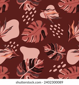 Abstract art nature background vector. Modern shape line art wallpaper. Boho foliage botanical tropical leaves and floral pattern design for home deco, wall art, social media post and story background