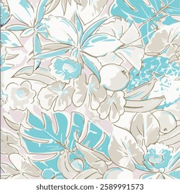 Abstract art nature background vector. Modern shape line art wallpaper. Boho foliage botanical tropical leaves and floral pattern design for summer sale banner , wall art, prints and fabrics.