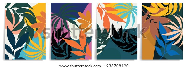 Abstract art nature background vector. Modern\
shape line art wallpaper. Boho foliage botanical tropical leaves\
and floral pattern design for home deco, wall art, social media\
post and story\
background