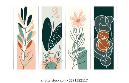 Abstract art nature floral background vector. Modern shape line art. Boho foliage botanical leaves vector illustration on white background.