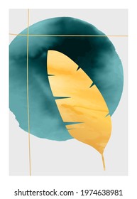 Abstract art nature watercolor background. Modern shape line art,  foliage, botanical, tropical leaves floral design for cover, wallpaper,  home decoration, wall art.