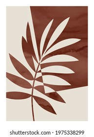 Abstract art nature watercolor background. Modern shape line art,  foliage, botanical, tropical leaves floral design for cover, wallpaper,  home decoration, wall art.