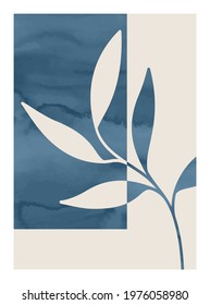 Abstract art nature watercolor background. Modern shape line art,  foliage, botanical, tropical leaves floral design for cover, wallpaper,  home decoration, wall art.