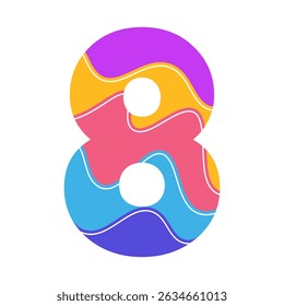 abstract art number 8 featuring bright pink, blue, yellow, and purple waves