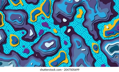 Abstract art on wavy lines background with paper cut out effect