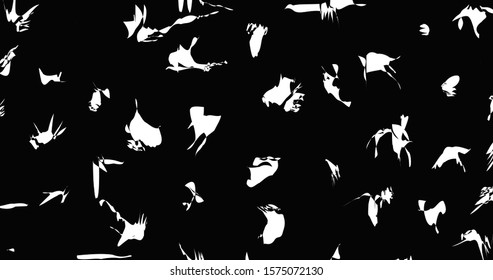 Abstract art ornamental vector pattern. Hand painted design texture. White ink on black background. Dark mood