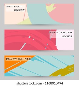 Abstract art painting banners collection. Artistic header background with place for your text. Set of vector banners, digital freehand artwork. Brushstrokes of paint. Modern art. Contemporary art.