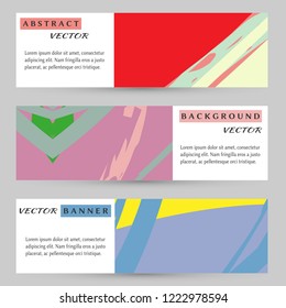 Abstract art painting banners collection. Artistic header background with place for your text. Set of vector banners, digital freehand artwork. Brushstrokes of paint. Modern art. Contemporary art.