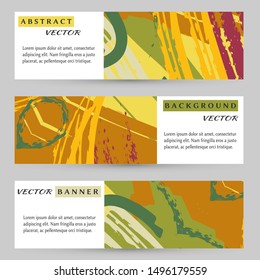 Abstract art painting banners collection. Artistic header background with place for your text. Set of vector banners, digital freehand artwork. Brushstrokes of paint. Modern art. Contemporary art.