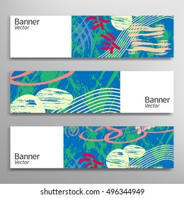 Abstract art painting banners collection. Artistic header background with place for your text. Set of vector painted banners, digital artwork. Brushstrokes of paint. Modern art. Contemporary art.