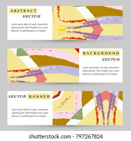 Abstract art painting banners collection. Artistic header background with place for your text. Set of vector banners, digital freehand artwork. Brushstrokes of paint. Modern art. Contemporary art.