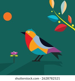 Abstract art painting with beautiful bird design cubism style interior painting