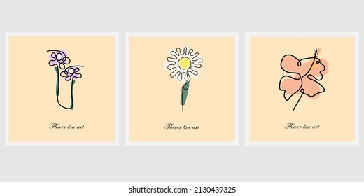 Abstract art painting with pastel background. Draw modern lines of flowers and plants for use in invitation cards, posters, t-shirt prints, etc.