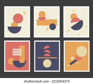 Abstract art painting with pastel colors background. Minimalist geometric elements and hand drawn line. Mid century scandinavian nordic style. Abstract boho art.