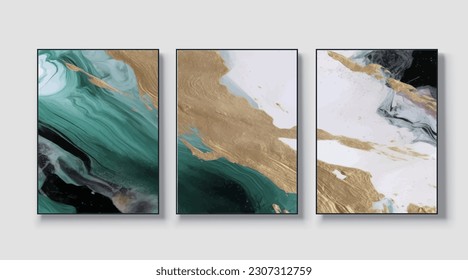 Abstract art painting, wall art, golden elements, vector illustration