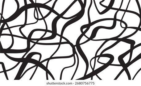 Fundo de padrão de arte abstrata. linhas curvas ou formas líquidas preto e branco padrão monocromático. Ilustração vetorial