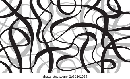 Abstract art pattern background. curved lines or liquid shapes black and white monochrome pattern. Vector illustration