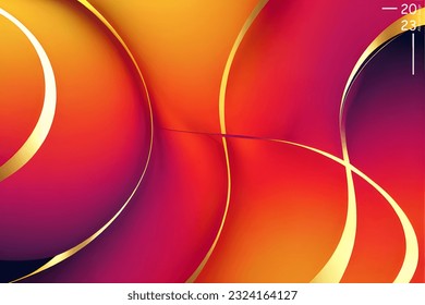 Abstraktes Kunstmuster mit goldenem orangefarbenem Ton. Hintergrundlandschaft und Linienfarben. Satz Karten und Poster.