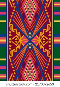 Abstract Art Pattern With Tribal Shape. Designed In Ikat, Aztec, Folk, Motif, Thai, Luxury Arabic Style. Ideal For Fabric Garment, Carpet, Wallpaper, Or Backdrop. Vector Illustration.