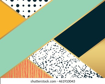 Abstract art pattern. Vector illustration for fashion design. Cute shape background. Hand painted texture. Retro backdrop decoration. Decorative box. Brush postcard. Black and white, golden colors.