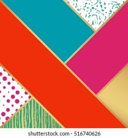 Abstract art pattern. Vector illustration for fashion design. Cute shape background. Hand painted texture. Retro backdrop decoration. Red, pink and white, golden colors.