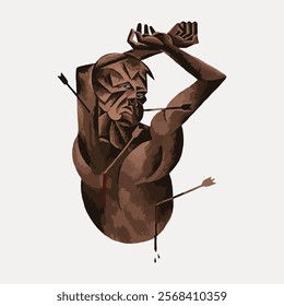 Abstract art of a person with arrows, showcasing a cubist style. The figure is depicted with angular shapes, emphasizing the cubist art form.