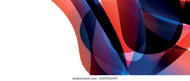 An abstract art piece featuring a red, blue, and purple liquid pattern on a white rectangle with tints and shades of electric blue and magenta. Font design adds to the modern aesthetic