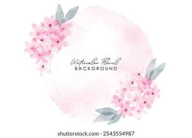 Abstract art pink hydrangea watercolor floral leaves background. wallpaper with line art flower and botanical leaves, Organic shapes, Watercolor. Vector background