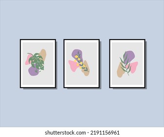 Abstract art of plant background vector. Luxury wallpaper with plants, and green, yellow, purple colors. Minimal design for text, packaging, prints, wall decoration.