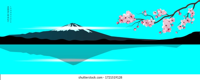 Abstract art in poster design. Japanese landscape with a mountain. Panorama scene template. Abstract template.