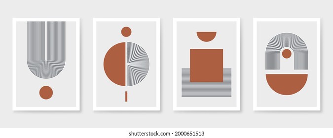 Abstract art poster with geometric shapes, lines and organic composition. Scandinavian and Boho style poster, trendy interior poster design. Minimalist abstract art. Vector