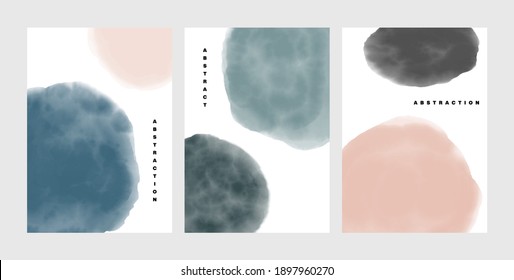 Abstract art poster set. Circle watercolor shapes contemporary backgrounds, trendy posters. Vector illustration