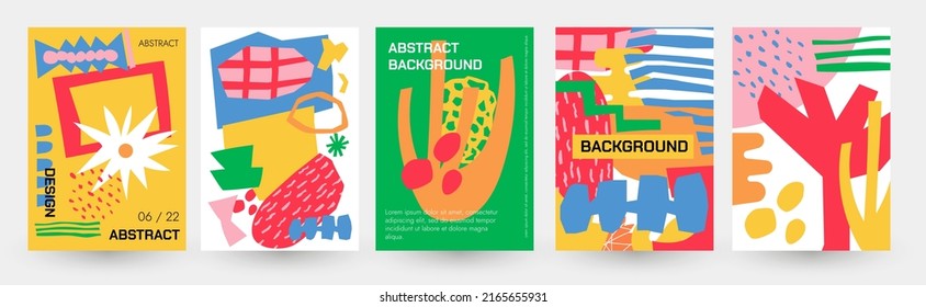 Abstract Art Posters. Banners With Organic Shapes And Nature Minimalistic Florist Textures, Flyer And Book Cover Template With Chaotic Blob Brush Scribbles. Vector Set. Bright Contemporary Art