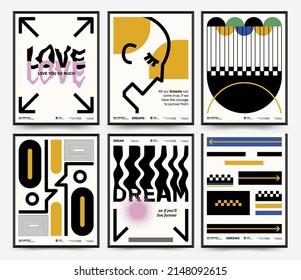Abstract art posters collection. Vector template with primitive shapes elements, modern hipster style. Illustrations of simple shapes, line, circle.