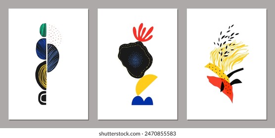 Abstract art posters. Contemporary wall art, business card, invitation, flyer, banner, brochure, email header, post in social networks, advertising, events and page cover, background.