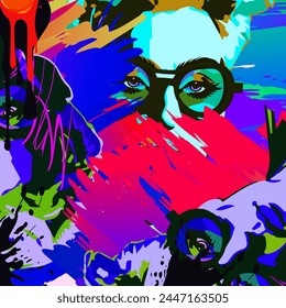 Abstract art posters for an art exhibition: music, literature or painting. Vector illustrations of shapes, portraits of people, hands, spots and textures for backgrounds  