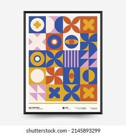 Afiches de arte abstracto para una exposición de arte. Plantilla vectorial con elementos de formas primitivas, estilo hipster moderno. Ilustraciones de formas simples, línea, círculo.